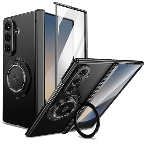 XIMAND for Samsung Galaxy Z Fold 7 Case with Magnetic Ring Holder 360 Rotating Bracket Hinge Protection Builtin Front Screen Protector Slim AntiDrop Shockproof CaseBlack - Image 1