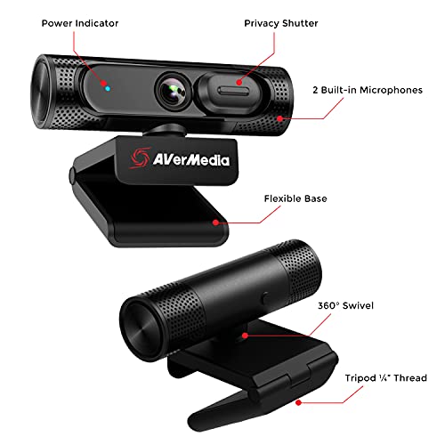 AVerMedia Live Streamer CAM 315, Webcam, 1080p/60fps Recording, Microphones, Fixed Focus, Wide Adjustable Field of View, Works with Skype, Zoom, Teams - Black - Image 3