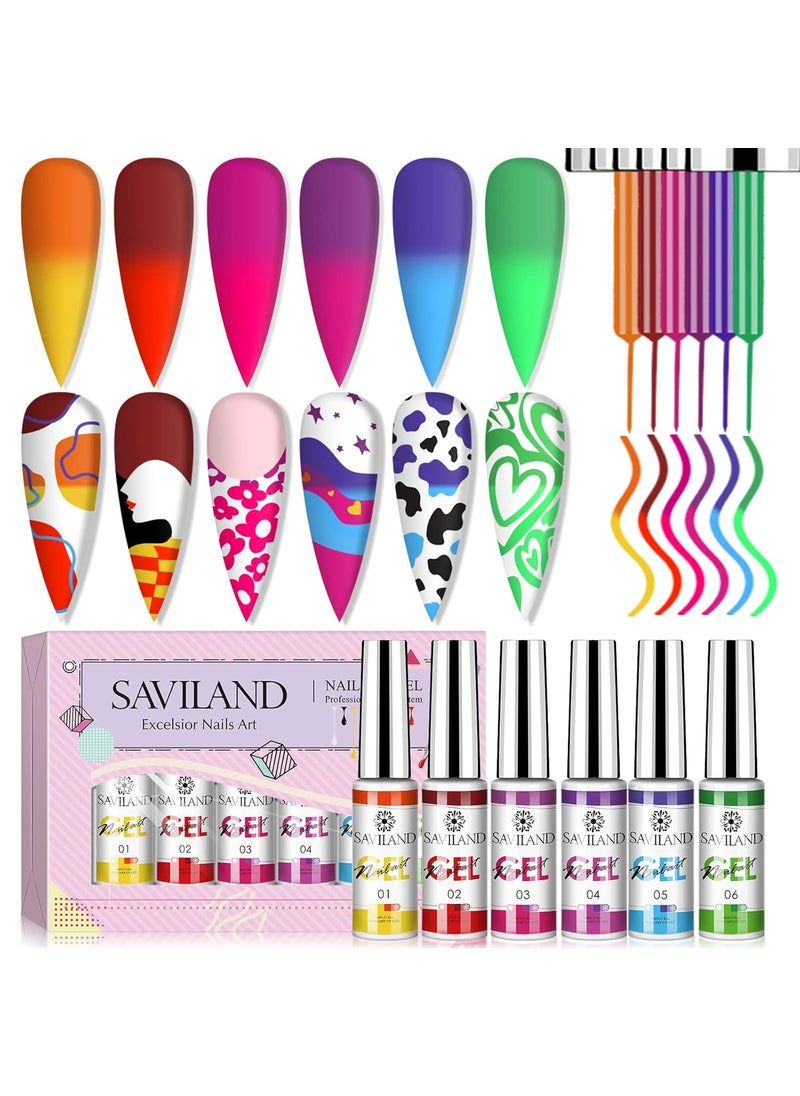 Saviland SAVILAND Temperature Color Change Gel Nail Polish: 6 Colors Changing Liner Gel Nail Polish Mood Temperature Change Nail Polish Gel Set Soak Off Nail Art Gel DIY Salon Valentine's Day Manicure Home 