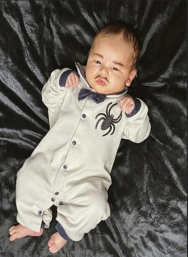 Lamuusaa Newborn Baby Boy Halloween Outfit Long Sleeve Spider Embroidery Romper Bowtie Jumpsuit Halloween Costumes 0-18M - Image 2