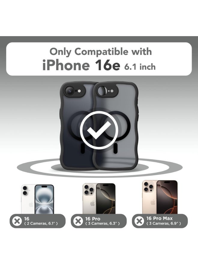 كبرارو جراب لهاتف iPhone 16e مقاس 6.1 بوصة، مُحسّن [حماية كاملة للكاميرا] [متوافق مع MagSafe] جراب هاتف شفاف غير لامع لطيف بموجة، أسود - Image 2