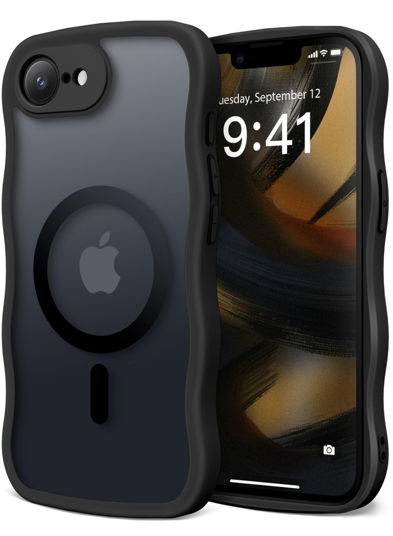 كبرارو جراب لهاتف iPhone 16e مقاس 6.1 بوصة، مُحسّن [حماية كاملة للكاميرا] [متوافق مع MagSafe] جراب هاتف شفاف غير لامع لطيف بموجة، أسود - Image 1