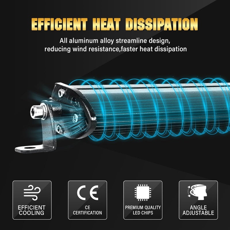 RIGIDON ريجيدون 20 بوصة 51 سم 90 واط شريط LED للطرق الوعرة، صف واحد أضواء أمامية LED جرار ضوء ضباب مدمج ضوء عمل لسيارة شاحنة قارب 4x4 SUV ATV UTV مركبات ألوان عصرية طبيعية - Image 5
