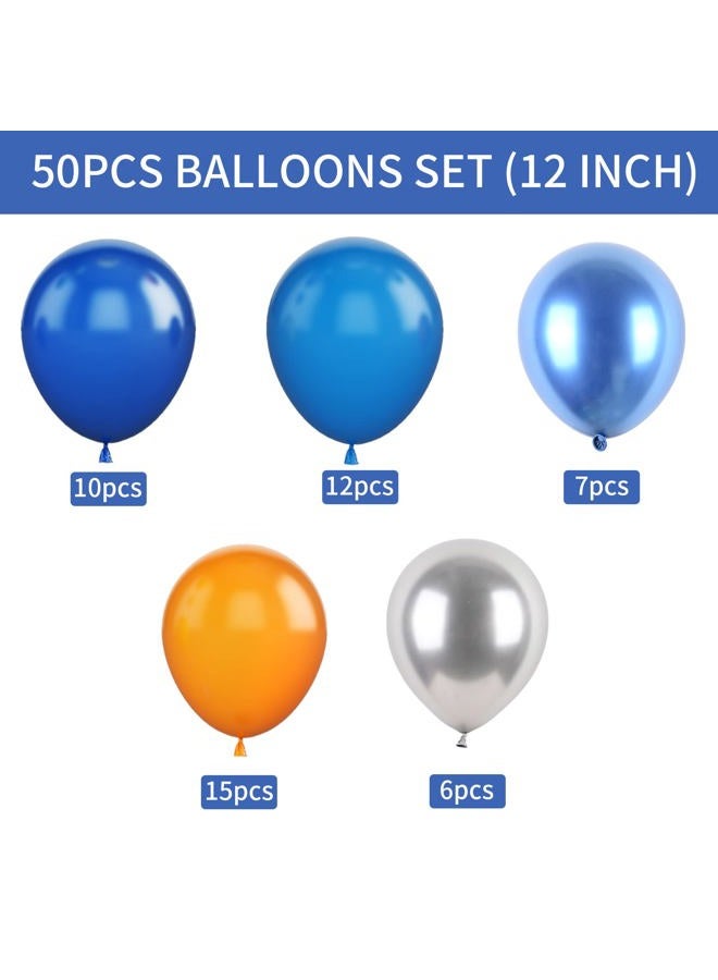 Biapian Blue and Orange Balloons, 50 Pcs 12 Inch Orange Royal Blue Metallic Silver Balloons with Ribbons for Birthday Party Wedding Baby Shower Graduate Decorations - Image 2