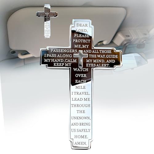 Cranviech 2 Pack Cross Sun Visor Clip Christian Car Charm Set for Couples Family New Drivers Drive Safe Gift Silvery - Image 1