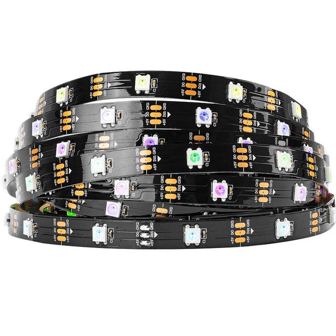 WS2812B IC RGB 5050SMD PURE GOLD INDIVIDUAL ADDRESSABLE LED STRIP 164FT 150LED 30PIXELM FLEXIBLE FULL COLOR IP30 DC5V FOR DIY CHASING COLOR PROJECTNO ADAPTER OR CONTROLLER
