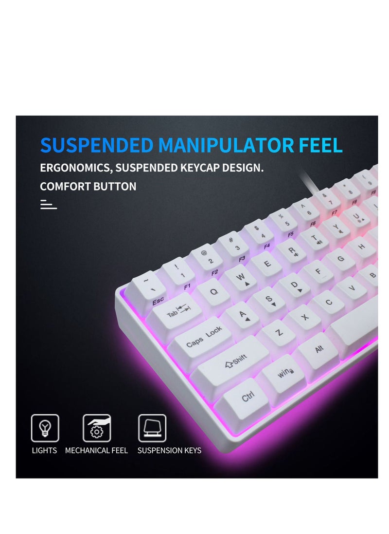 HXSJ - Wired 61-Keys RGB Backlit Streamer Gaming Keyboard White - Image 1