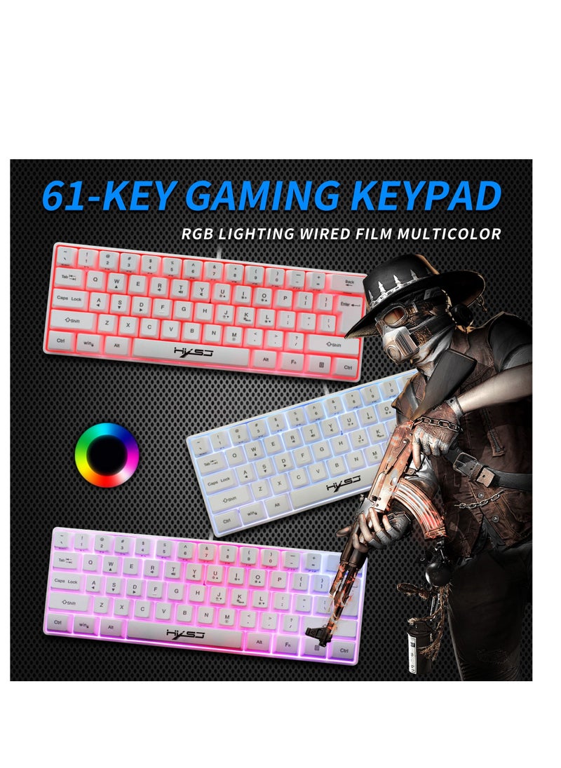 HXSJ - Wired 61-Keys RGB Backlit Streamer Gaming Keyboard White - Image 1