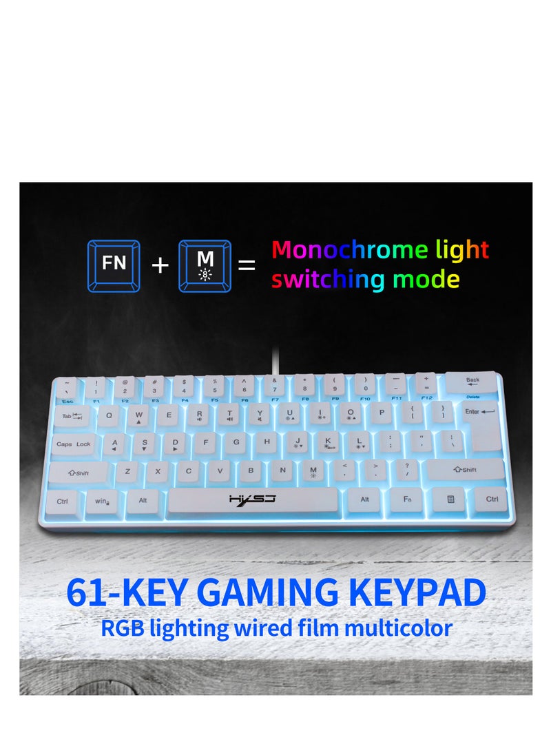 HXSJ - Wired 61-Keys RGB Backlit Streamer Gaming Keyboard White - Image 1