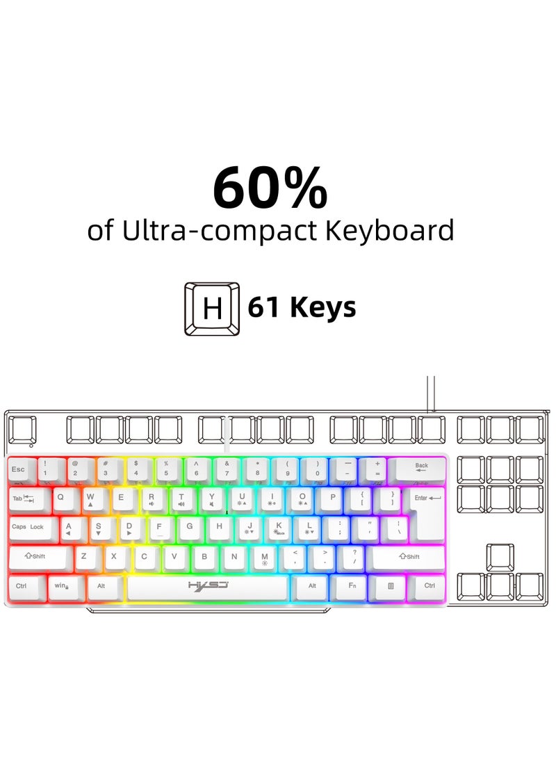 HXSJ - Wired 61-Keys RGB Backlit Streamer Gaming Keyboard White - Image 1
