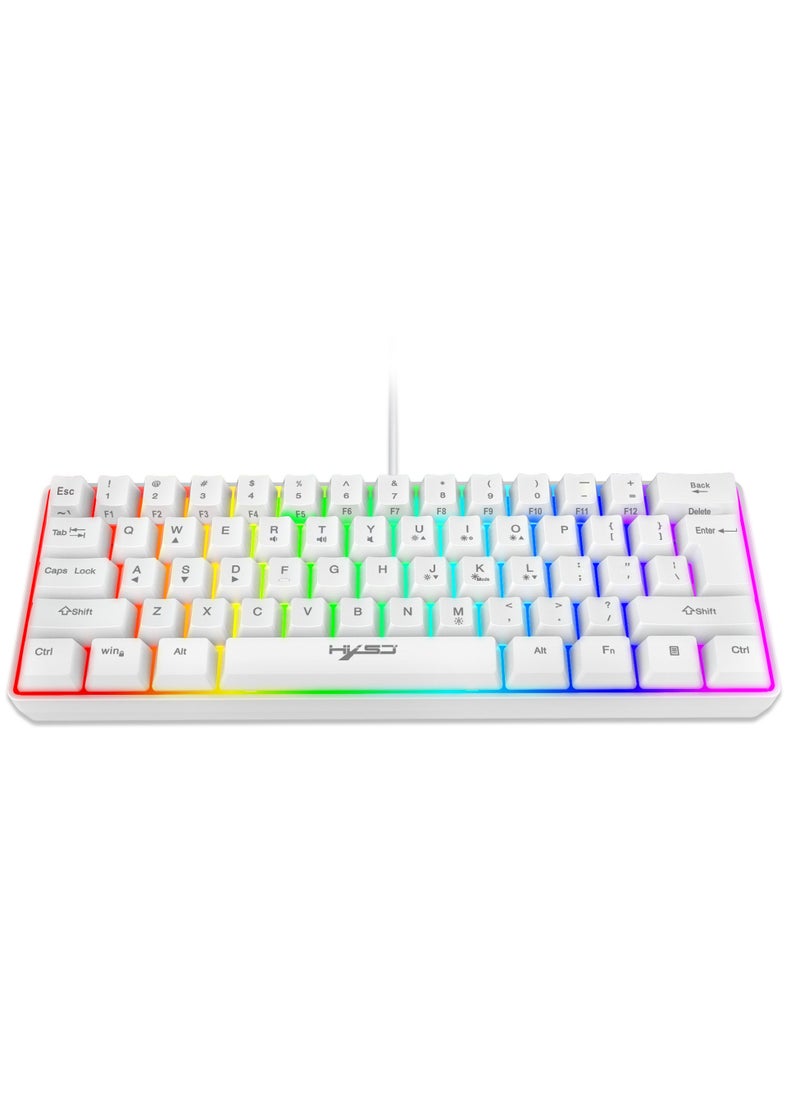 HXSJ - Wired 61-Keys RGB Backlit Streamer Gaming Keyboard White - Image 1