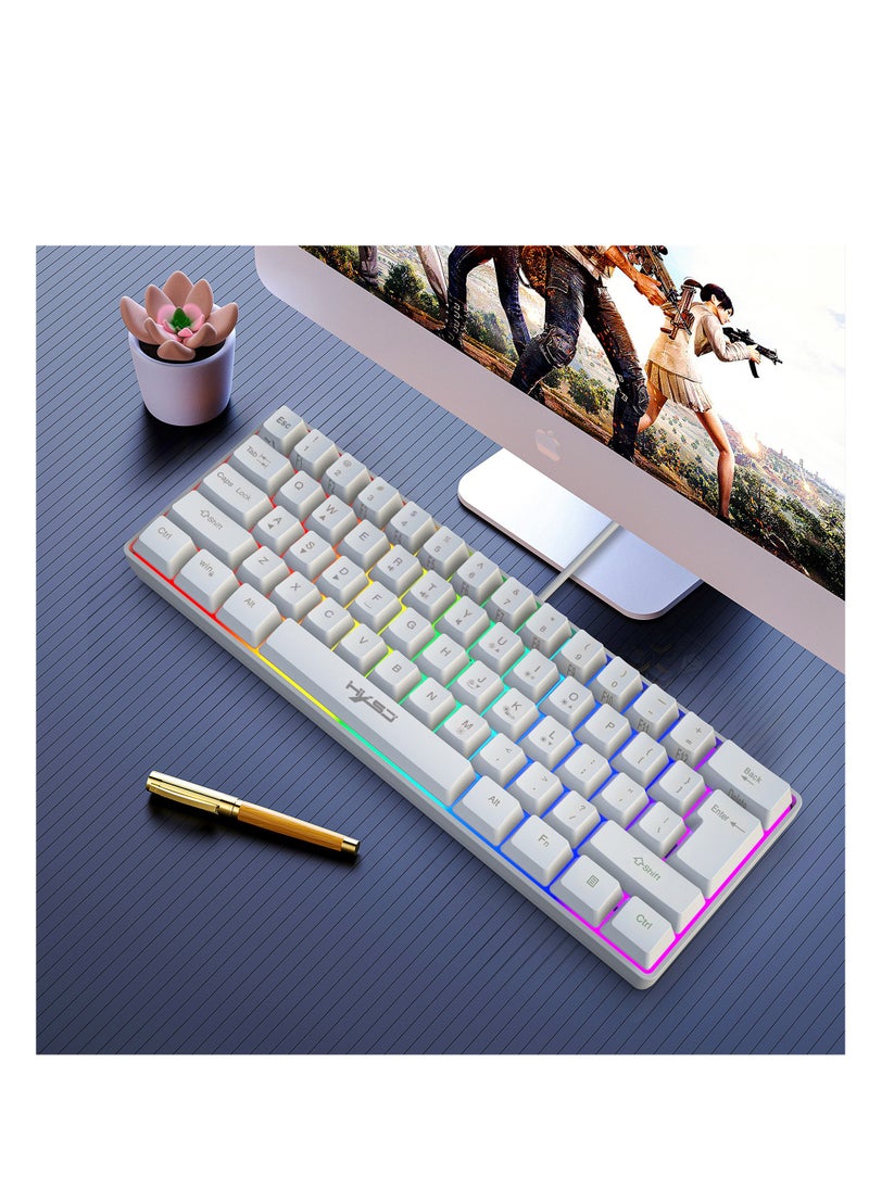 HXSJ - Wired 61-Keys RGB Backlit Streamer Gaming Keyboard White - Image 1