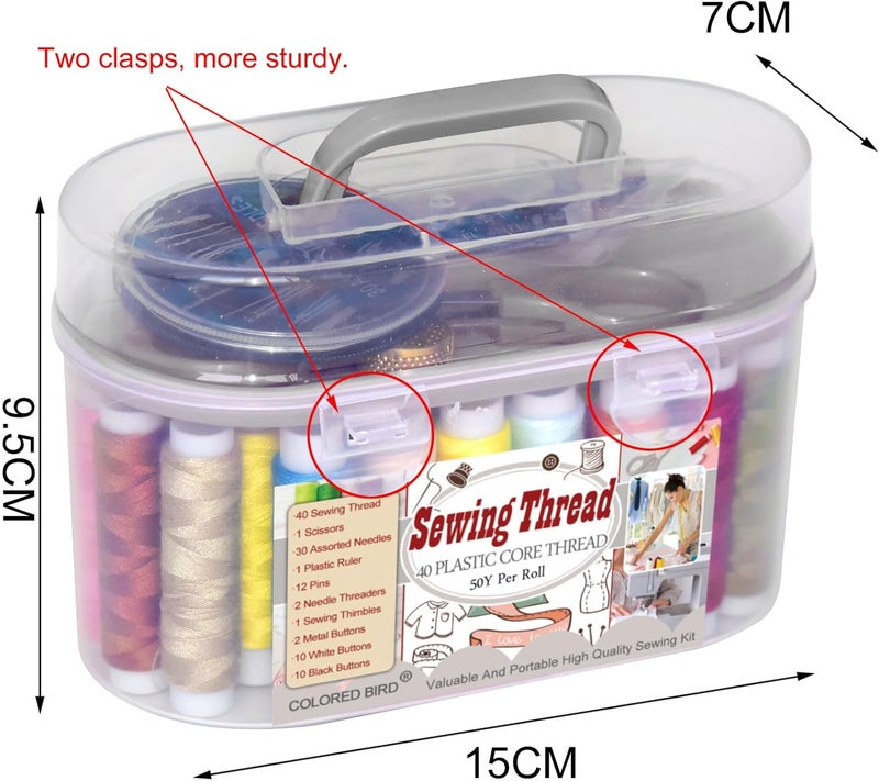 colored bird 40 Spools of Sewing Thread,Gift Box Portable Basic Sewing Repair Kits (Grey) - Image 2