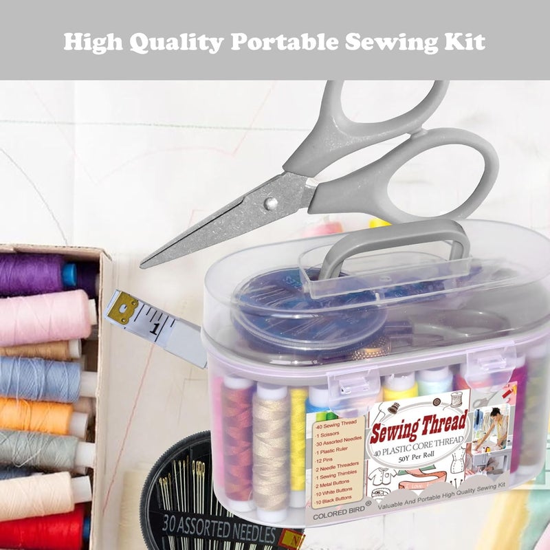 colored bird 40 Spools of Sewing Thread,Gift Box Portable Basic Sewing Repair Kits (Grey) - Image 5