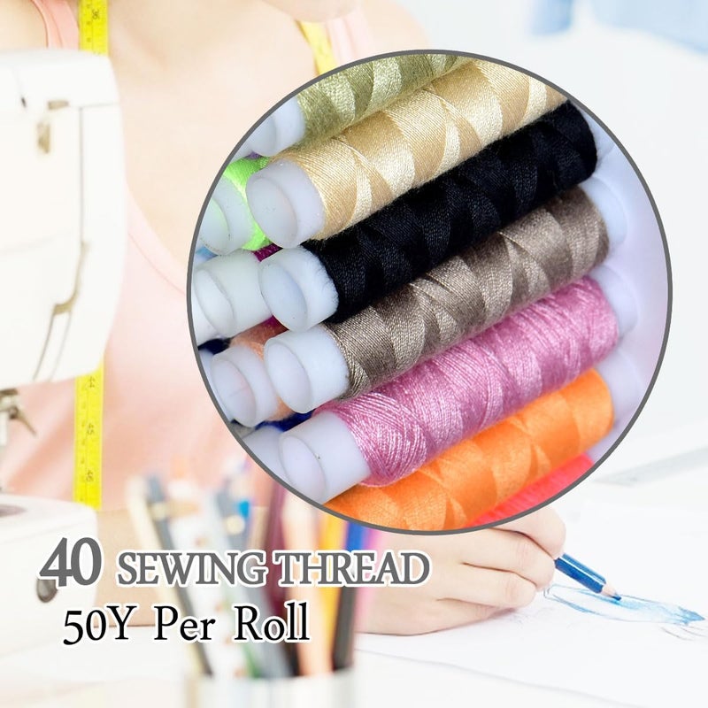 colored bird 40 Spools of Sewing Thread,Gift Box Portable Basic Sewing Repair Kits (Grey) - Image 4