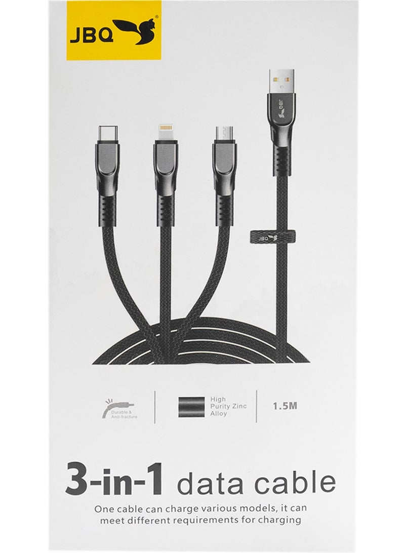 JBQ 3 in 1 Data Cable USB A to Type C, Micro and Lightning - Image 1