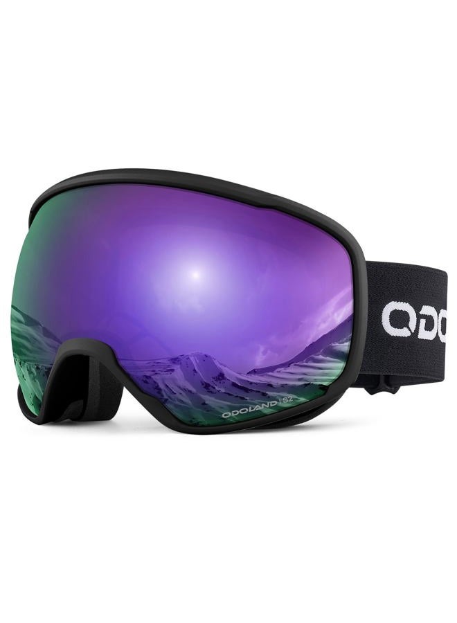 Odoland Snow Ski Goggles S2 Double Lens Anti-Fog OTG Windproof UV400 Eyewear for Men, Women and Youth-Skiing Snowboarding, Mirror REVO Violet vlt 20% - Image 1