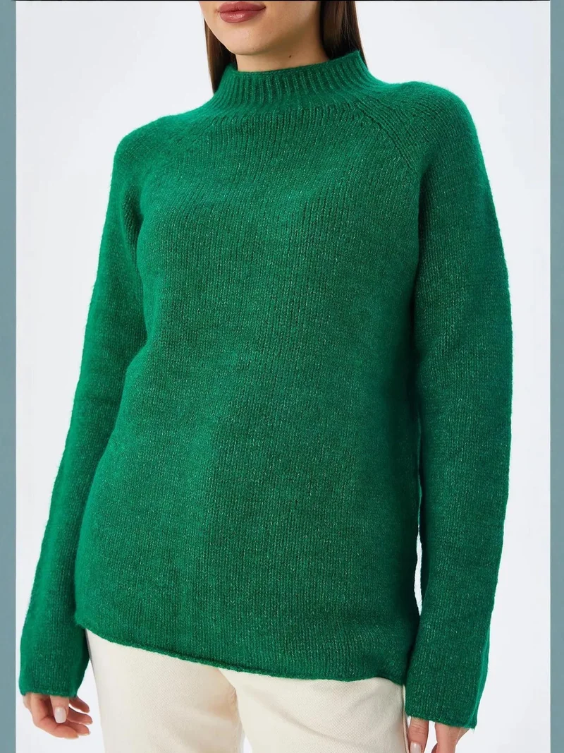 Mixray Green Mixray Knit Half Turtleneck Sweater for Women | Best Price UAE