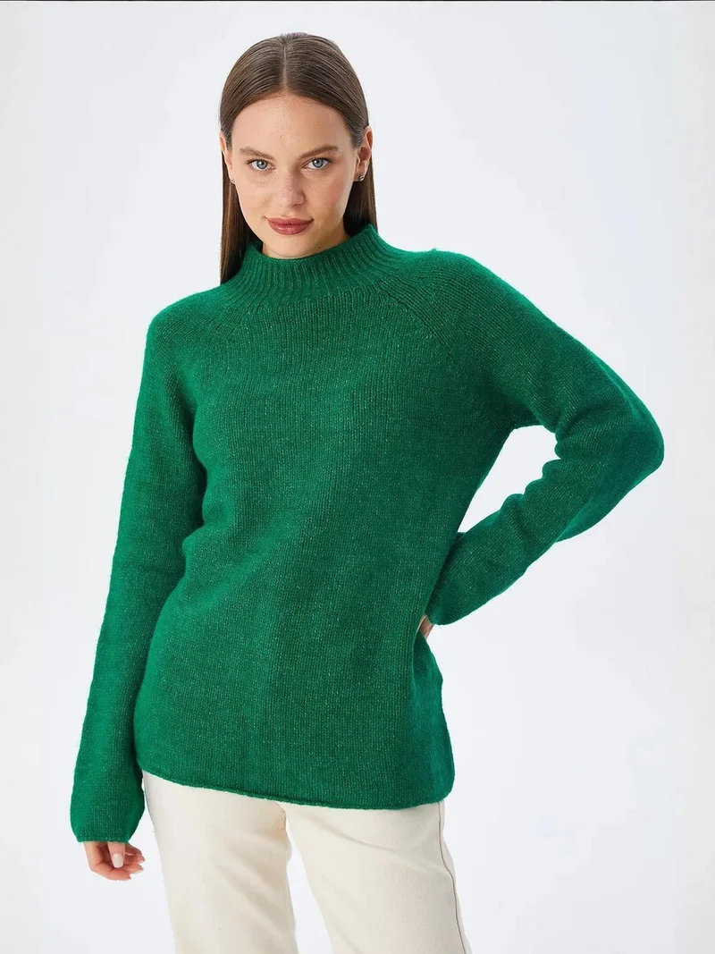 Mixray Green Mixray Knit Half Turtleneck Sweater for Women | Best Price UAE