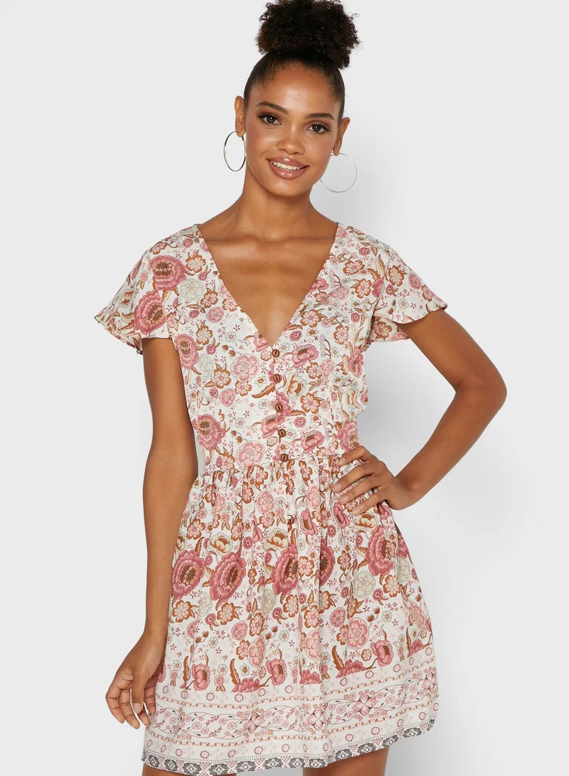 Ginger Floral Print Button Down Mini Dress