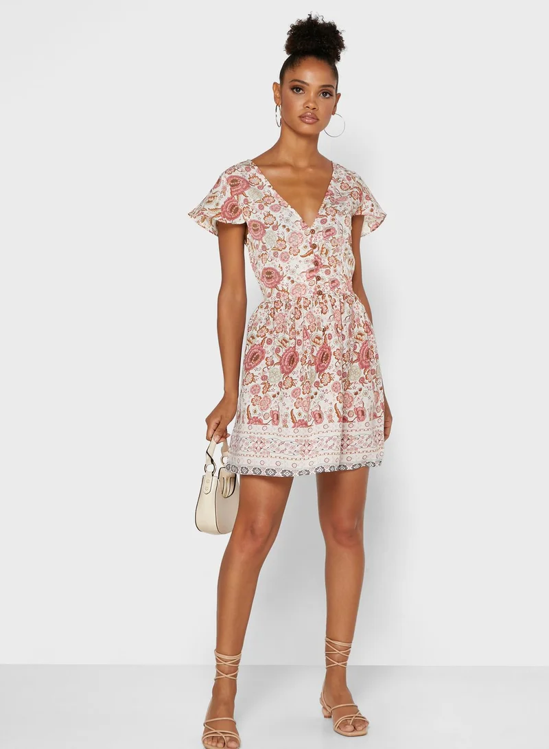 Ginger Floral Print Button Down Mini Dress