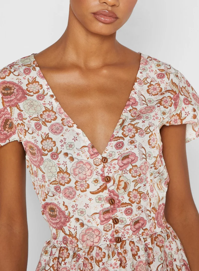 Ginger Floral Print Button Down Mini Dress