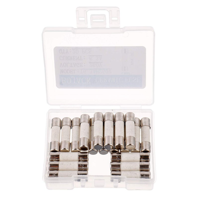 BOJACK T6.3AH250V 5x20mm 6.3A 250V فيوزات خزفية بطيئة الانفجار 6.3 أمبير 250 فولت 0.2x0.78 بوصة أنبوب خزفي فيوزات بتأخير زمني (عبوة من 20) - Image 2