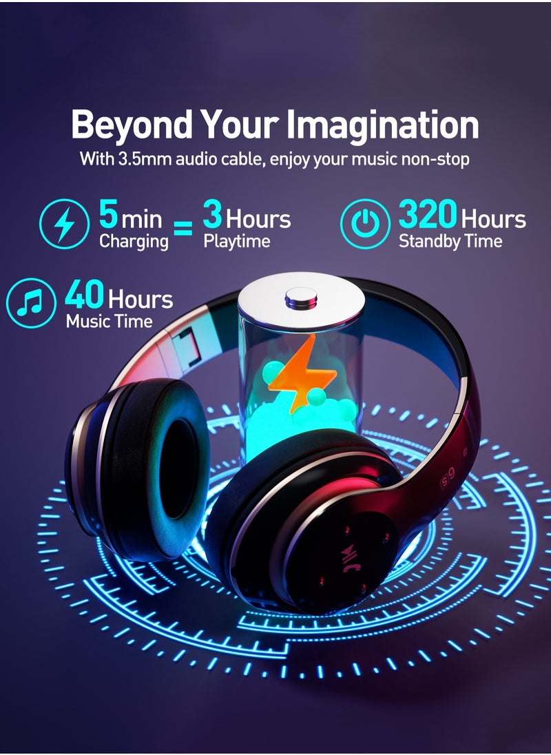 Garlo - Bluetooth Headphones Over Ear 40 Hours Playtime Foldable Wireless Headphones with 6 Modes Headphones with Built in Mic Headset Wireless and Wired Hi Fi Stereo FM TF for Mobile PC TV - Image 1