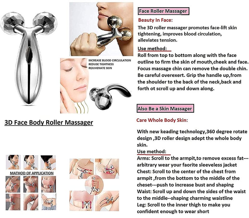 Veentus VENETUS Face Roller for Glowing Skin | 3D Manual Face Roller Massager – 360° Rotate Face & Body Massager for Skin Lifting, Wrinkle Care, Relaxation and Skin Tightening Tool – Unisex Silver Finish - Image 5