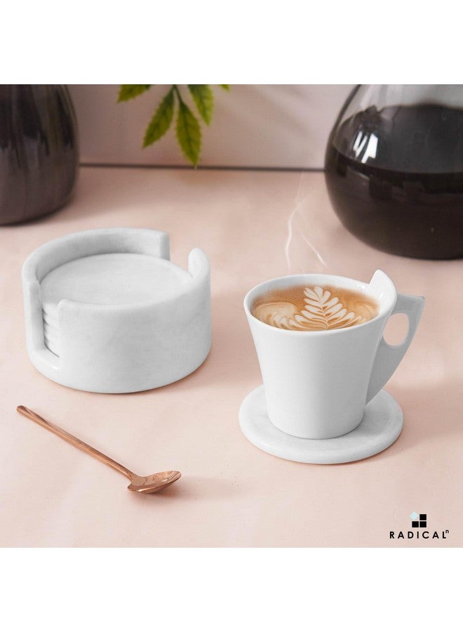 Radicaln Marble Coaster Set Round 3.5" Inches White Handmade Absorbent Coasters for Drinks, Ideal for Farmhouse Décor & Bar Accessories, Drink Coasters Set of 6 with Holder - Image 2