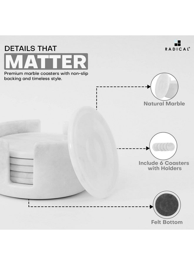 Radicaln Marble Coaster Set Round 3.5" Inches White Handmade Absorbent Coasters for Drinks, Ideal for Farmhouse Décor & Bar Accessories, Drink Coasters Set of 6 with Holder - Image 5