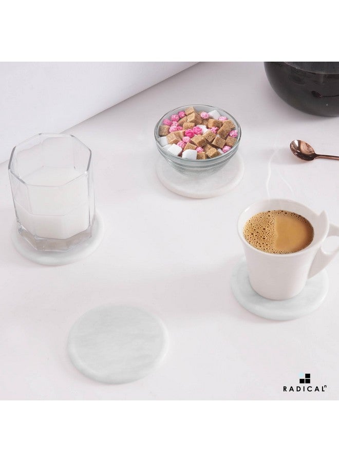 Radicaln Marble Coaster Set Round 3.5" Inches White Handmade Absorbent Coasters for Drinks, Ideal for Farmhouse Décor & Bar Accessories, Drink Coasters Set of 6 with Holder - Image 3
