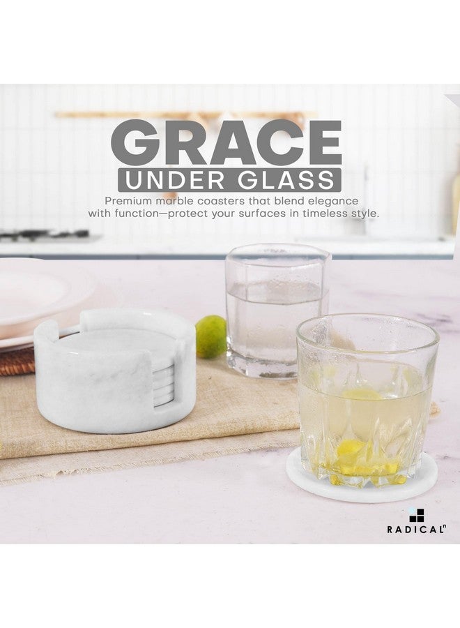 Radicaln Marble Coaster Set Round 3.5" Inches White Handmade Absorbent Coasters for Drinks, Ideal for Farmhouse Décor & Bar Accessories, Drink Coasters Set of 6 with Holder - Image 4