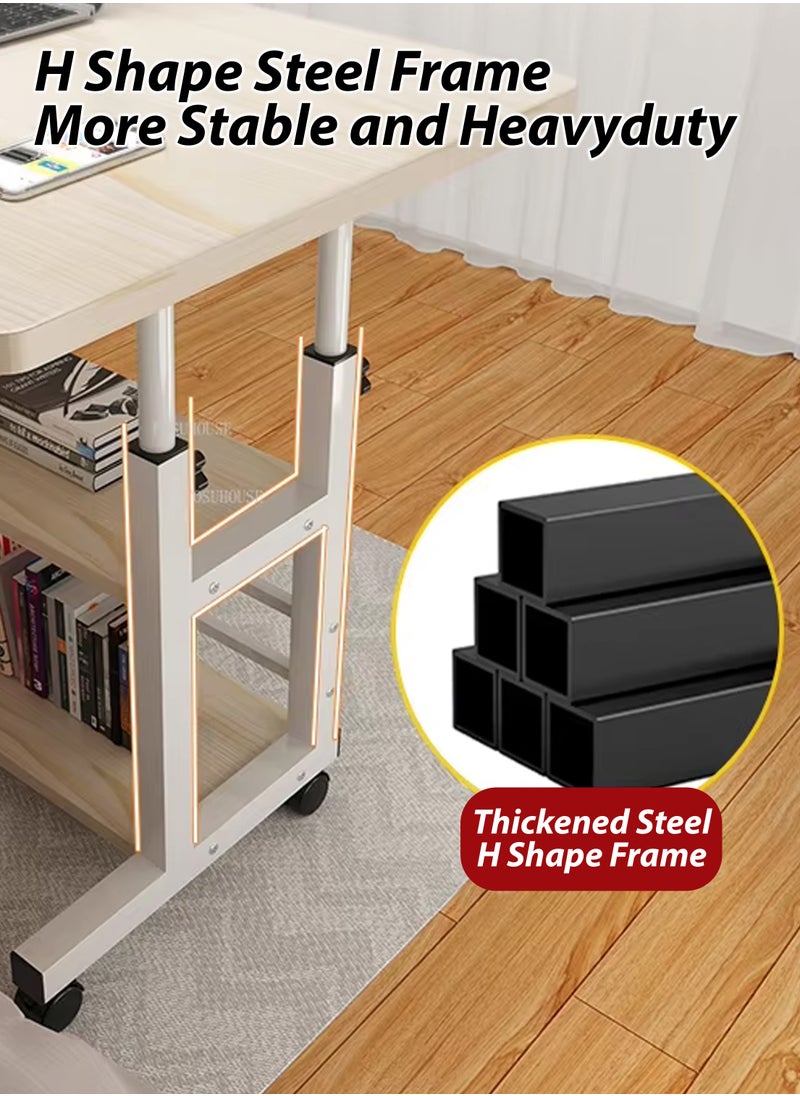 DBLEW - Adjustable Laptop Desk Office Home Tablet Computer End Table For Bedroom Living Room Writing Study Gaming Furniture Sofa Side Sit Stand Mobile Bedside Stand with Bottom Organiser Storage Rack And Keyboard Tray Overbed Couch Snack Lazy Table Desktop Workstation 2 Shelves 80x40cm - Image 1