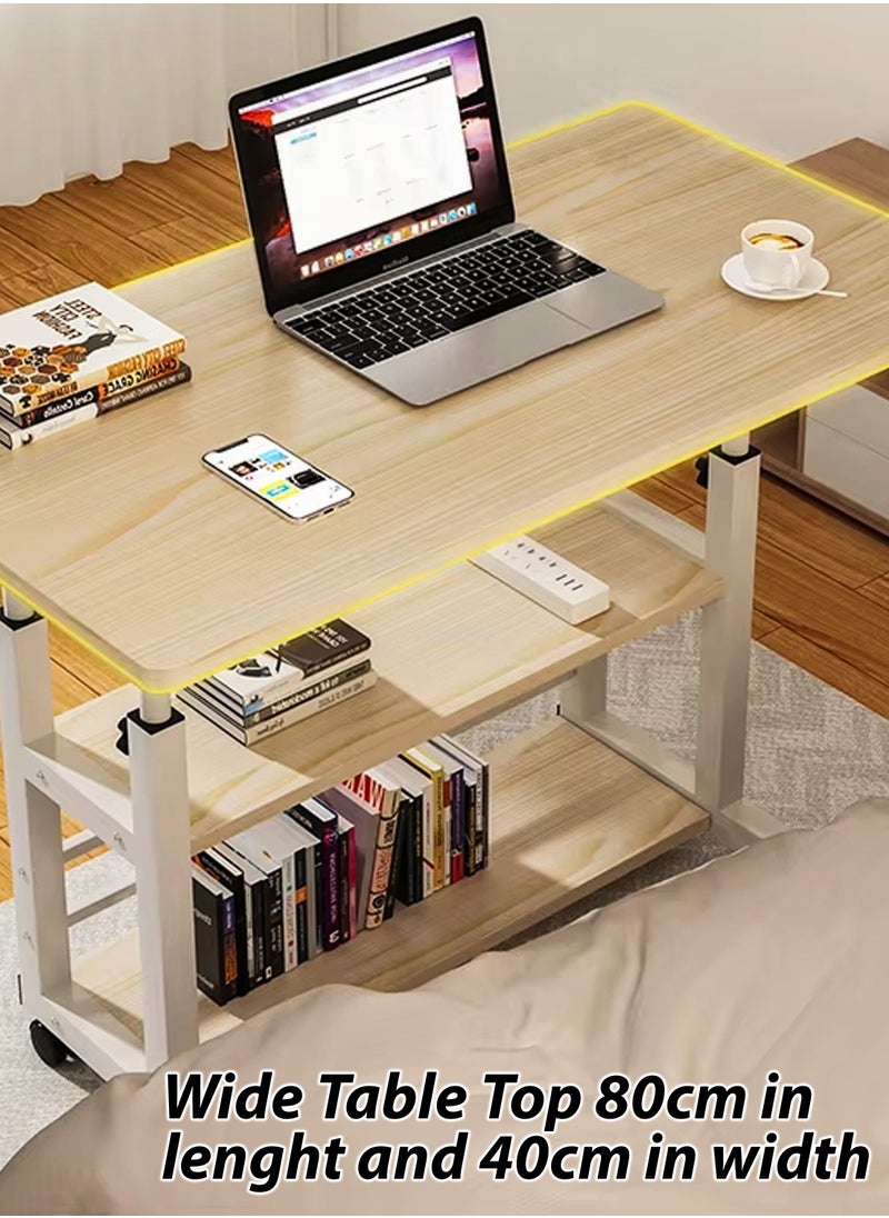 DBLEW - Adjustable Laptop Desk Office Home Tablet Computer End Table For Bedroom Living Room Writing Study Gaming Furniture Sofa Side Sit Stand Mobile Bedside Stand with Bottom Organiser Storage Rack And Keyboard Tray Overbed Couch Snack Lazy Table Desktop Workstation 2 Shelves 80x40cm - Image 1