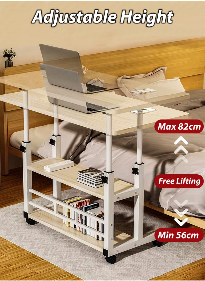 DBLEW - Adjustable Laptop Desk Office Home Tablet Computer End Table For Bedroom Living Room Writing Study Gaming Furniture Sofa Side Sit Stand Mobile Bedside Stand with Bottom Organiser Storage Rack And Keyboard Tray Overbed Couch Snack Lazy Table Desktop Workstation 2 Shelves 80x40cm - Image 1