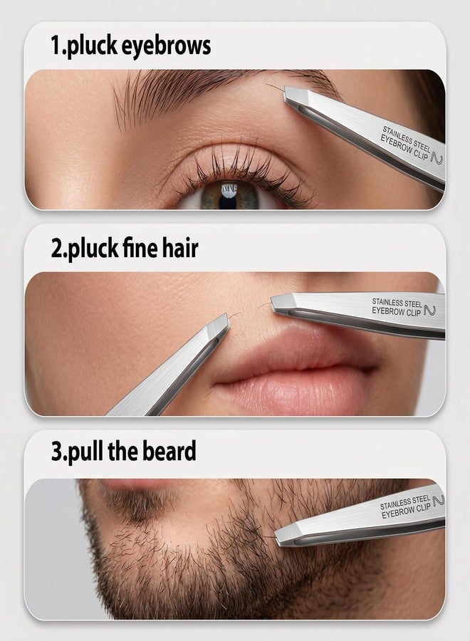 Amabro Tweezers for Women Facial Hair 2 Pcs Slant & Flat Tip Eyebrow 430 Stainless Steel Tweezers Set Plucking Ingrown Hairs Ingrown Hair Removal Professional Precision Eyebrow tools with Case - Image 5