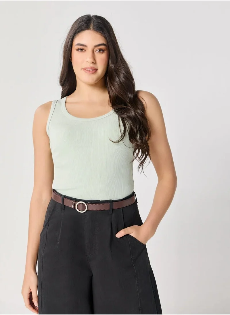 Zigzag Light Green Rib Cami Top