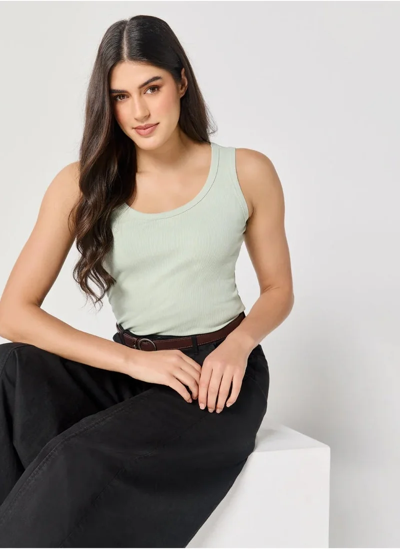 Zigzag  Light Green Rib Cami Top for Women | Best Price UAE