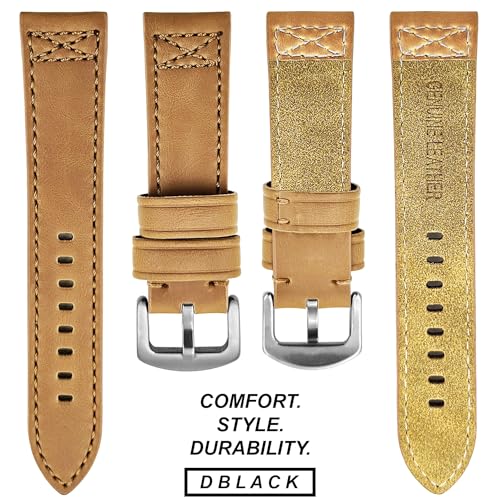 DBLACK ''CROXX'' Leather Watch Straps, Nylon X-Stitch Design Watch Belt // For 20mm, 22mm, 24mm, 26mm, 28mm, or 30mm Watch Band (Choose Your Size & Color) (Tan, 26mm) - Image 5