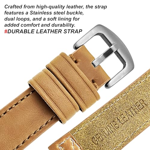 DBLACK ''CROXX'' Leather Watch Straps, Nylon X-Stitch Design Watch Belt // For 20mm, 22mm, 24mm, 26mm, 28mm, or 30mm Watch Band (Choose Your Size & Color) (Tan, 26mm) - Image 4