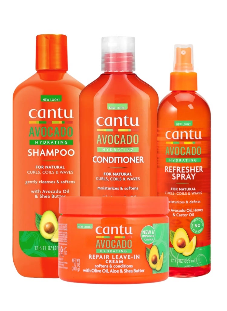 Cantu Avocado Hydrating Shampoo, Conditioner, Leave-In Cream & Refresher Spray Set – Complete Moisture Care for Dry, Frizzy Hair - Image 1