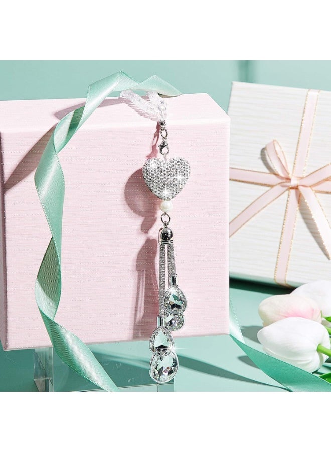 سيوسي Crystal Heart Car Charm, Bling Diamond Rear View Mirror Hanging Ornament, Lucky Interior Car Accessory for Women, Christmas Gift, Valentine‘s Day Present, Dashboard Decor, White (38cm) - Image 3