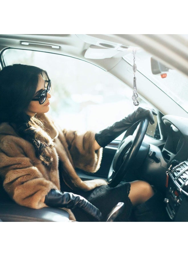 سيوسي Crystal Heart Car Charm, Bling Diamond Rear View Mirror Hanging Ornament, Lucky Interior Car Accessory for Women, Christmas Gift, Valentine‘s Day Present, Dashboard Decor, White (38cm) - Image 4