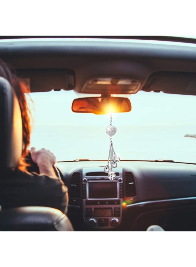 سيوسي Crystal Heart Car Charm, Bling Diamond Rear View Mirror Hanging Ornament, Lucky Interior Car Accessory for Women, Christmas Gift, Valentine‘s Day Present, Dashboard Decor, White (38cm) - Image 5