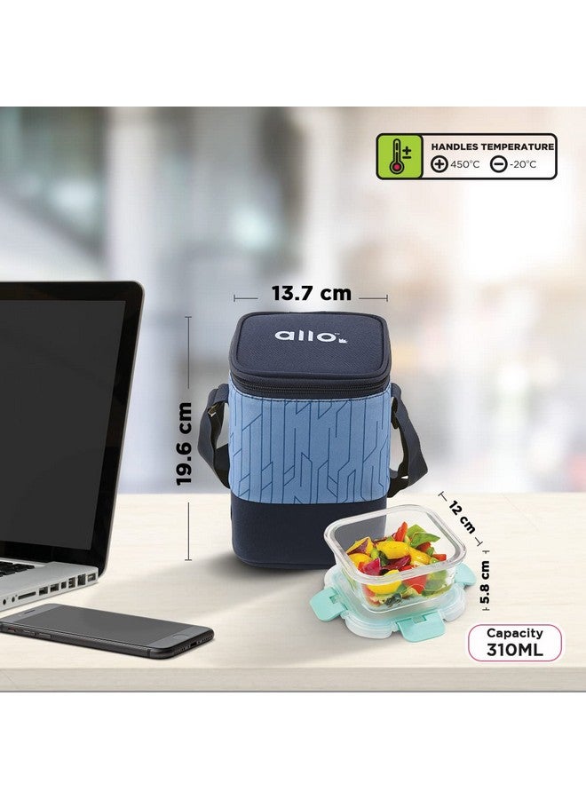 Allo FoodSafe Glass Lunch Box with Break Free Detachable Lock, Oven & Microwave Safe, Borosilicate Glass Container, Office Tiffin with Space Blue Bag, Set of 3, 310ml, Square - Image 5