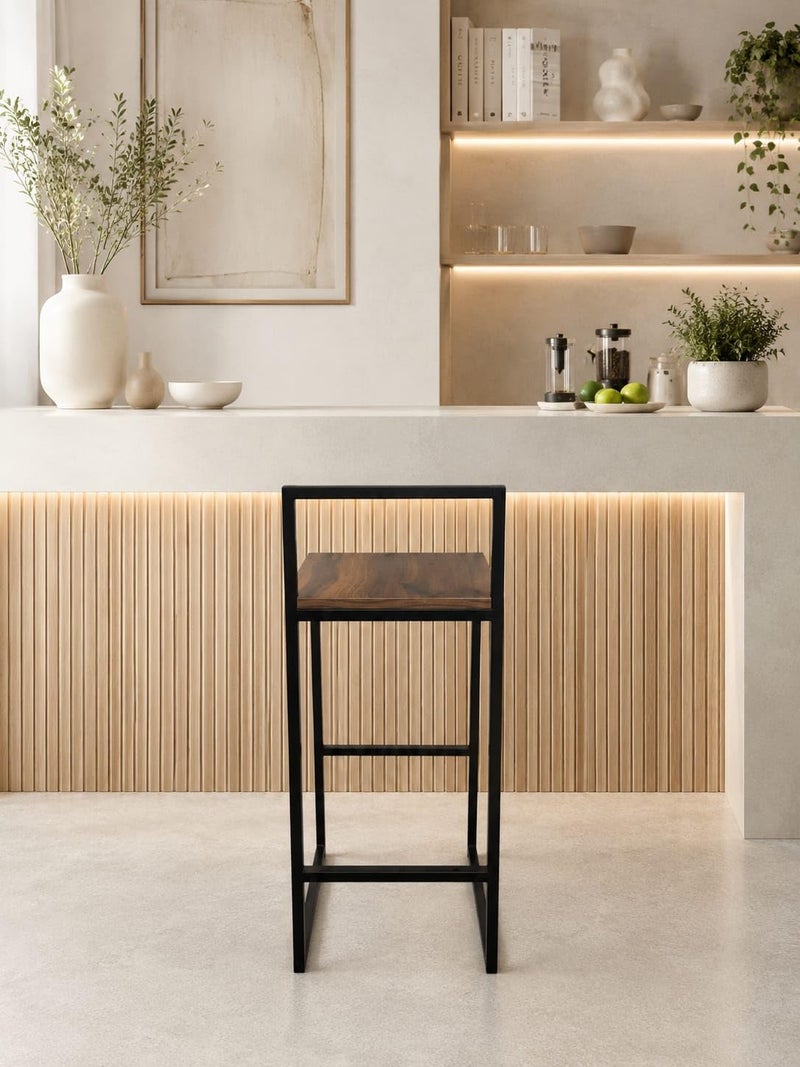 Wooden Metal Kitchen Bar Stool (Black & Rustic Brown) - Image 1