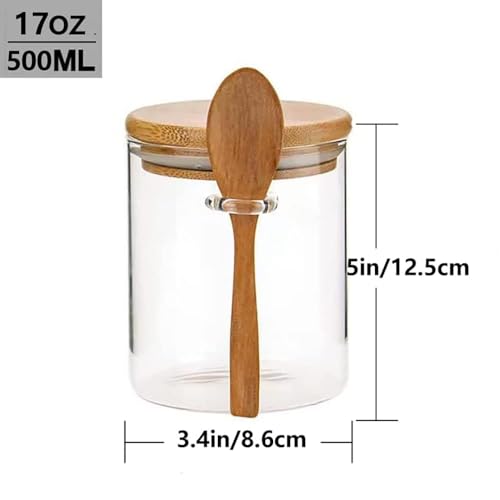CGHWBEA Airtight Glass Jars With Bamboo Lids And Spoons, 17oz Glass Canisters With Lid For Spice Beans Tea, Sealed Sugar Container, Glass Coffee Containers, Food Jars Canisters, Kitchen Accessories (1pcs) - Image 3