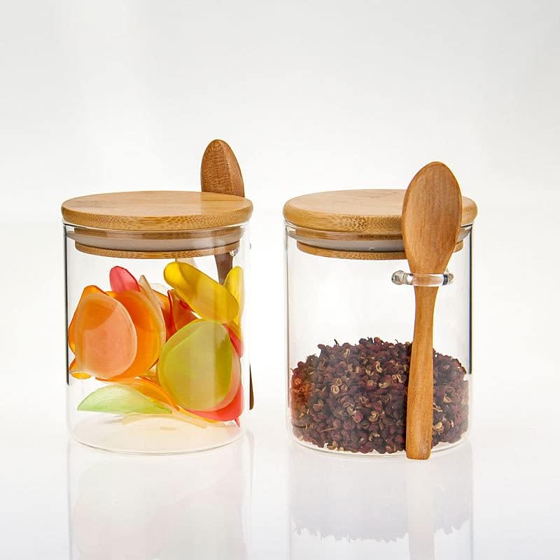 CGHWBEA Airtight Glass Jars With Bamboo Lids And Spoons, 17oz Glass Canisters With Lid For Spice Beans Tea, Sealed Sugar Container, Glass Coffee Containers, Food Jars Canisters, Kitchen Accessories (1pcs) - Image 5