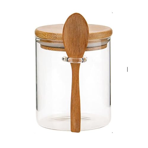 CGHWBEA Airtight Glass Jars With Bamboo Lids And Spoons, 17oz Glass Canisters With Lid For Spice Beans Tea, Sealed Sugar Container, Glass Coffee Containers, Food Jars Canisters, Kitchen Accessories (1pcs) - Image 1